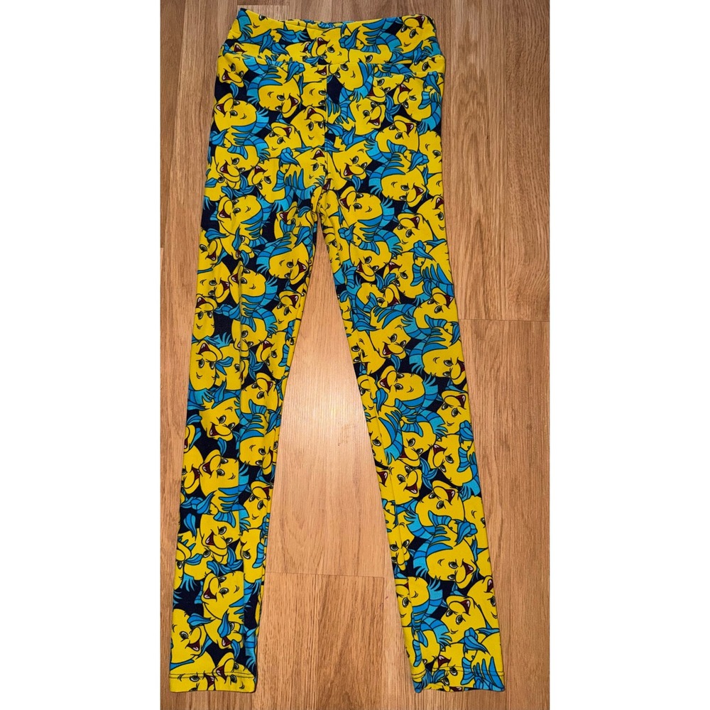 LuLaRoe Disney Kids Leggings Bundle Flounder Little Mermaid Donald Duck L/XL 2pk - Picture 2 of 5